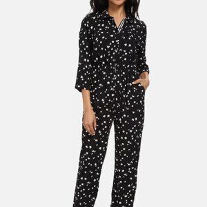 Two By Vince Camuto 3/4 Sleeve Feathered Dash Black Jumpsuit